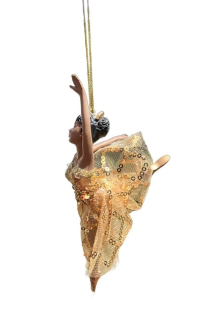 Kurt Adler African American Ballerina Ornament – Gold Sequin Ballet Dancer – Christmas Tree Décor – Sold Separately T3873