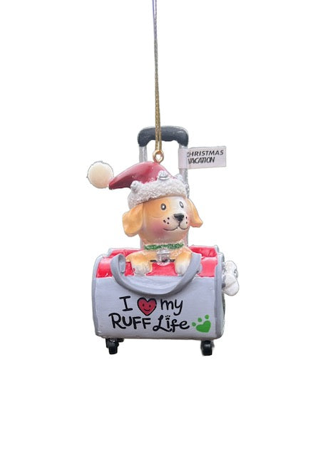 Kurt Adler 3.5" Dog Suitcase Ornaments – Spoiled Rotten & Ruff Life Christmas Travel Decor F4492