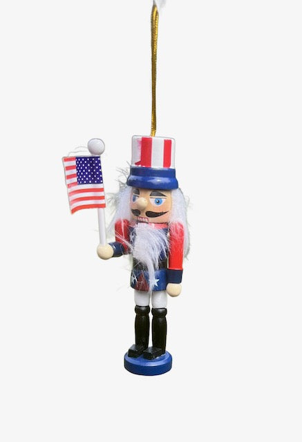 Kurt Adler 5" Patriotic Nutcracker Ornament – Red White Blue with American Flag C6197
