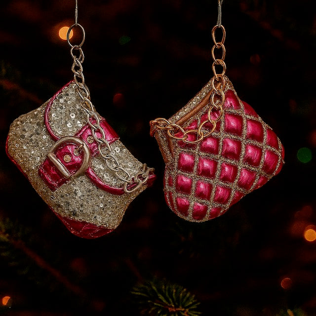 Kurt Adler 4.5" Glass Purse Ornaments – Pink and Silver Handbag Design (Sold Separately) T3693