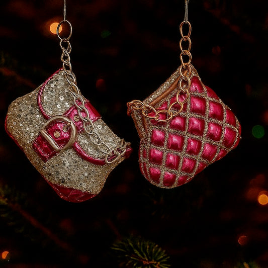 Kurt Adler 4.5" Glass Purse Ornaments – Pink and Silver Handbag Design (Sold Separately) T3693