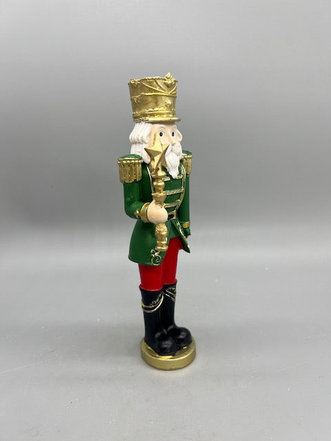 8-Inch Green and Red Nutcracker King with Gold Crown and Star Staff Christmas Figurine 97274