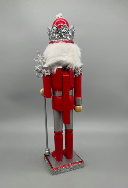 Kurt Adler 15-Inch Red and Silver Nutcracker King with Crown and Staff
