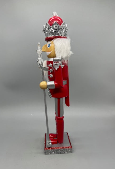 Kurt Adler 15-Inch Red and Silver Nutcracker King with Crown and Staff