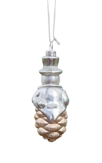 Kurt Adler Silver Snowman Christmas Ornament – Pinecone Base with Top Hat and Cane – Elegant 4" Holiday Tree Decoration D4513