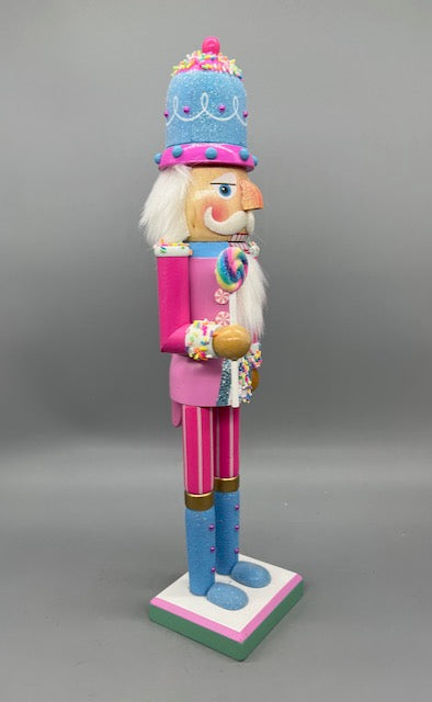 Kurt Adler 15-Inch Candyland Nutcracker with Lollipop – Pink and Blue Holiday Decoration F2280