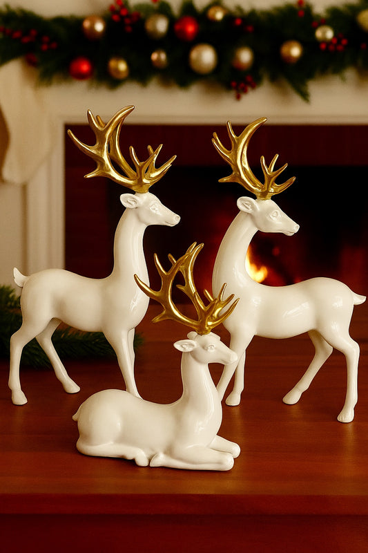 White Reindeer with Gold Antlers Christmas Decoration 8.5" - 12.5"  Sold Seperately