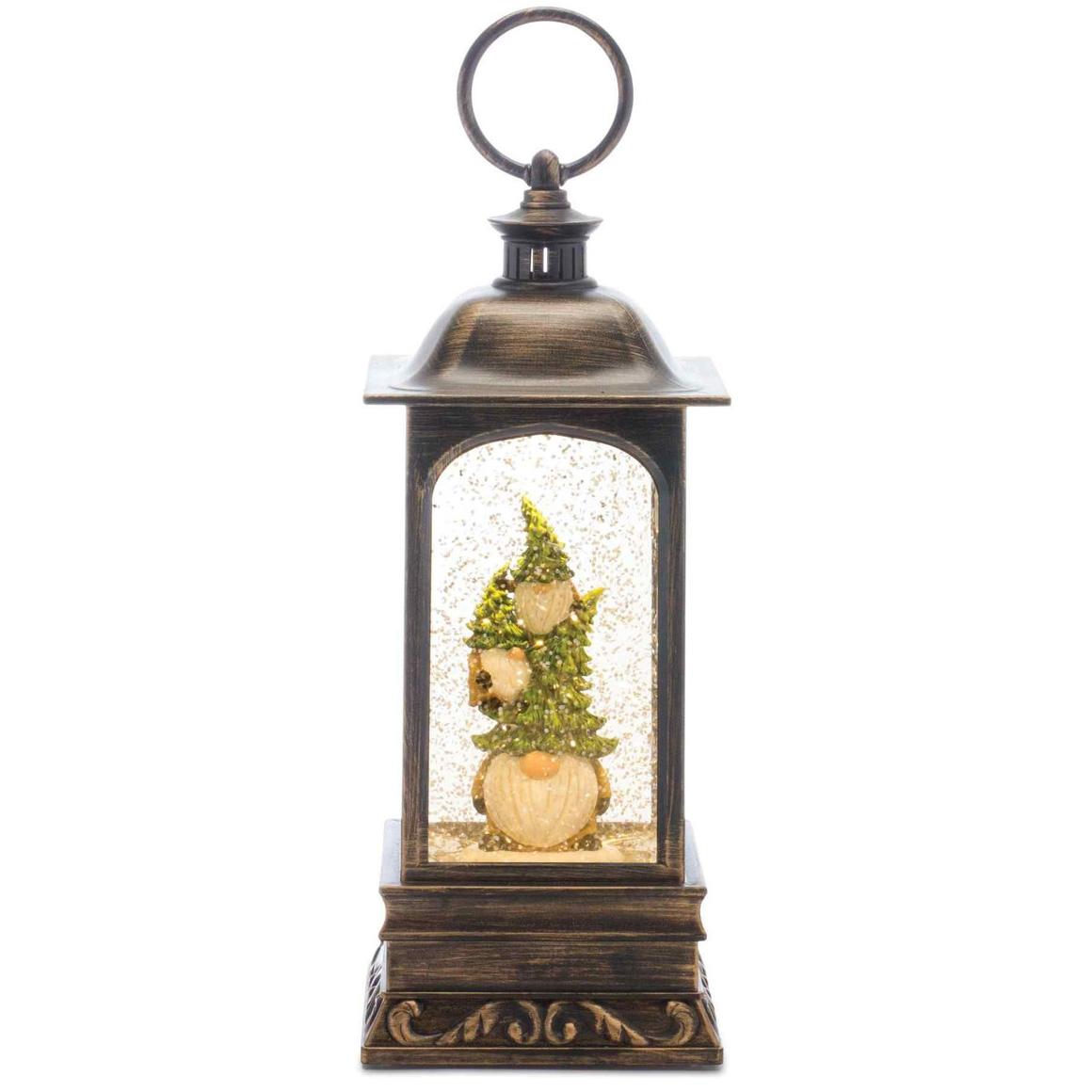 10.75 Bronze LED Lighted Gnome Stack Christmas Snow Globe Lantern