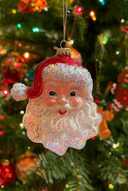 Kurt Adler Vintage Glass Santa Face Ornament – Retro Christmas Tree Decor