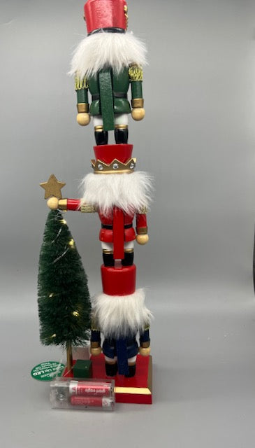 Kurt Adler Battery Operated Stacked Nutcracker with Tree 18 Inch Multicolor