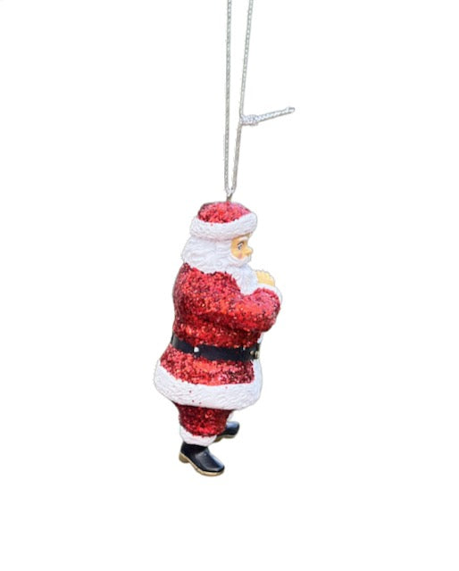 Kurt Adler Santa Ornament – Glitter Red Suit with Heart Hands T3722