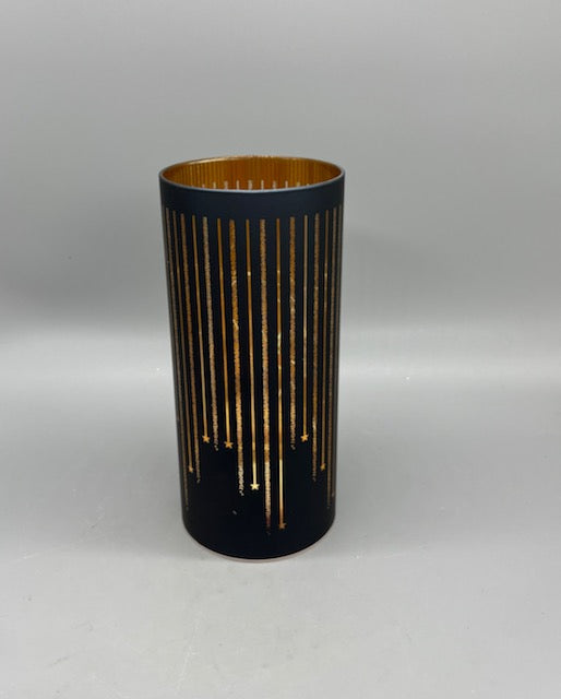 Midnight Blue Glass Cylinder Candle Holder – Starry Night Cutout Design 8"