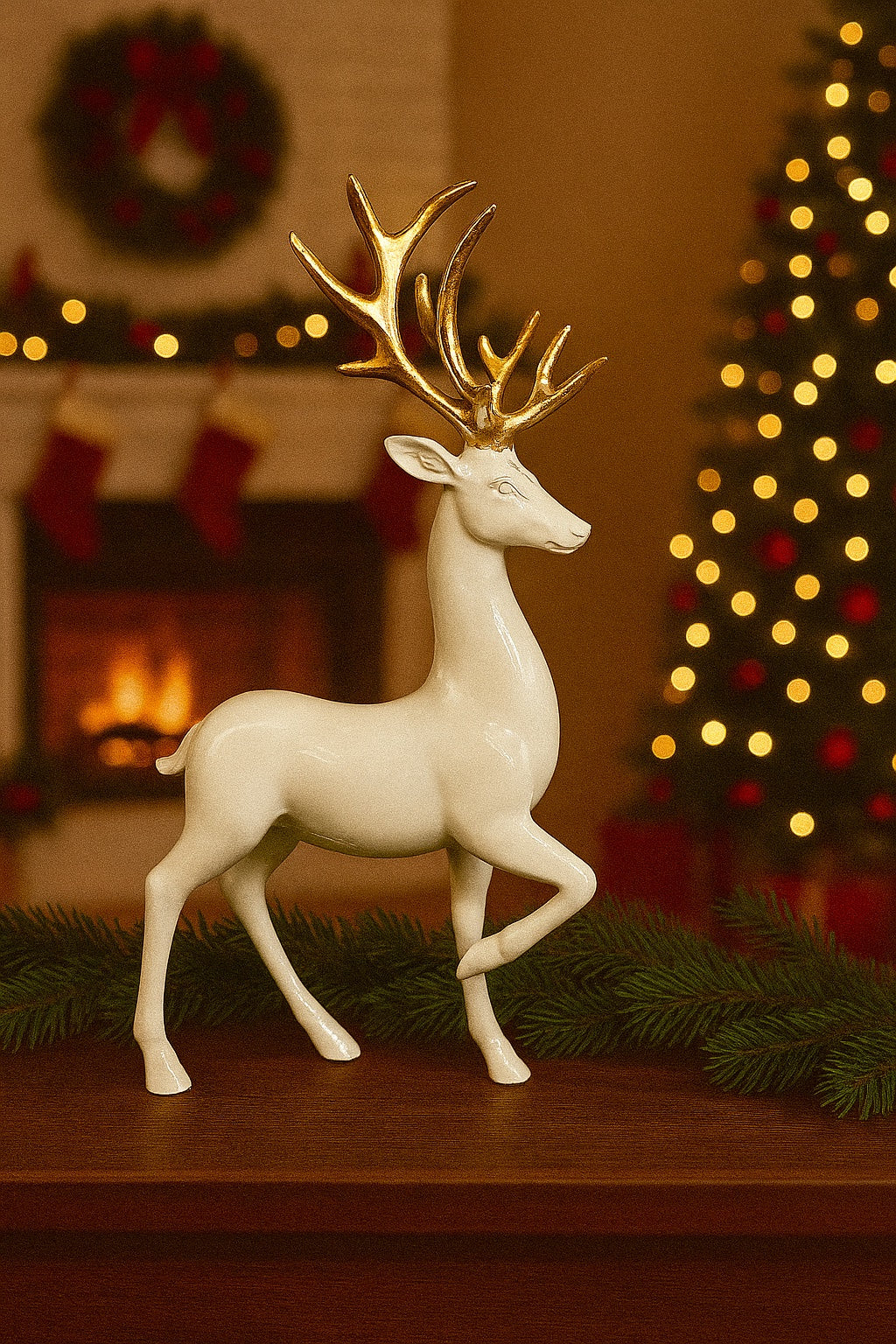 White Reindeer with Gold Antlers Christmas Decoration 8.5" - 12.5"  Sold Seperately