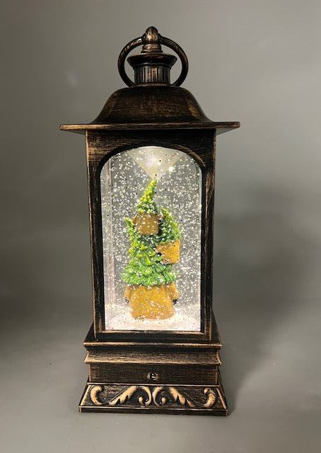 10.75 Bronze LED Lighted Gnome Stack Christmas Snow Globe Lantern