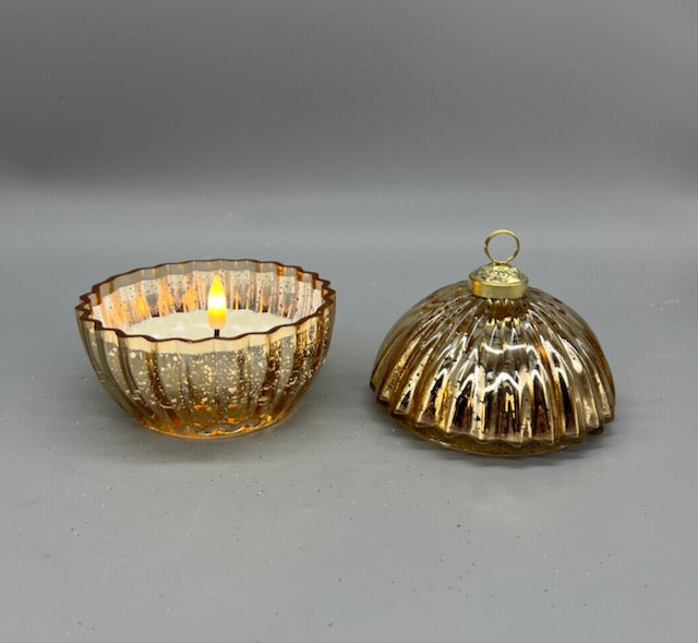 Gold Mercury Glass Ornament Candle with Lid – Holiday and Home Decor