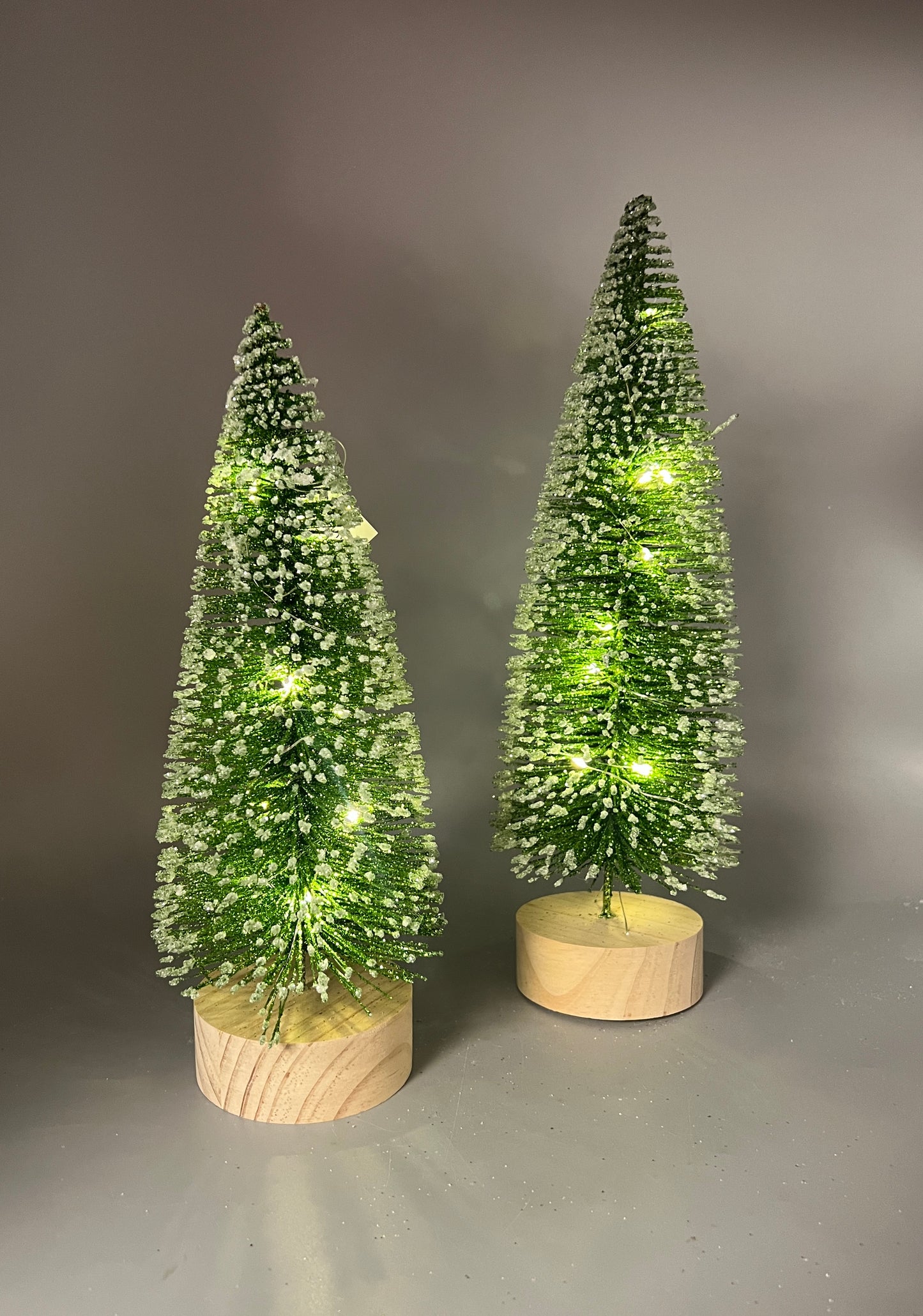 Light Up Bottle Brush Christmas Trees with Wood Base – Holiday Tabletop Décor