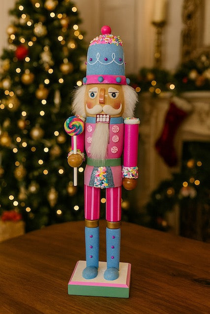 Kurt Adler 15-Inch Candyland Nutcracker with Lollipop – Pink and Blue Holiday Decoration F2280