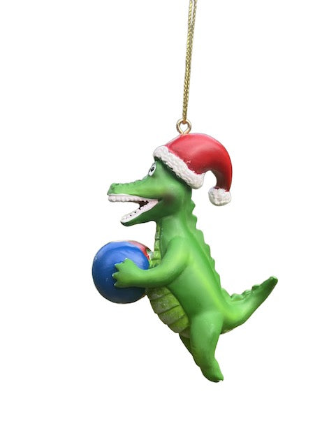 Kurt Adler 3.5" Alligator Christmas Ornament – Santa Hat with Lights or Beach Ball (Sold Separately)