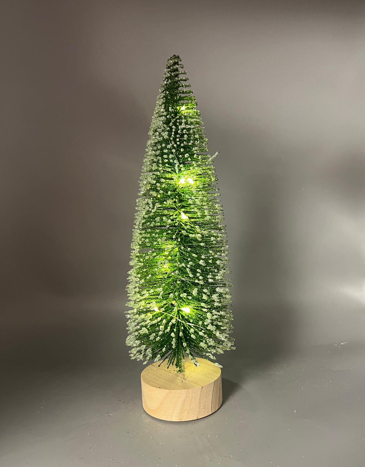 Light Up Bottle Brush Christmas Trees with Wood Base – Holiday Tabletop Décor