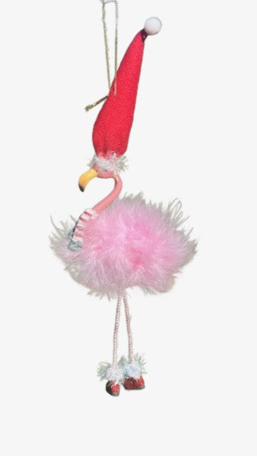 Kurt Adler 7.5" Pink Flamingo Christmas Ornament with Santa Hat and Fuzzy Feathers W6647