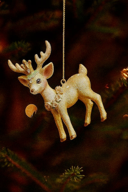 Kurt Adler 4" Gold and Aqua Deer Ornament Set – Elegant Resin Reindeer Christmas Decorations (Set of 2)