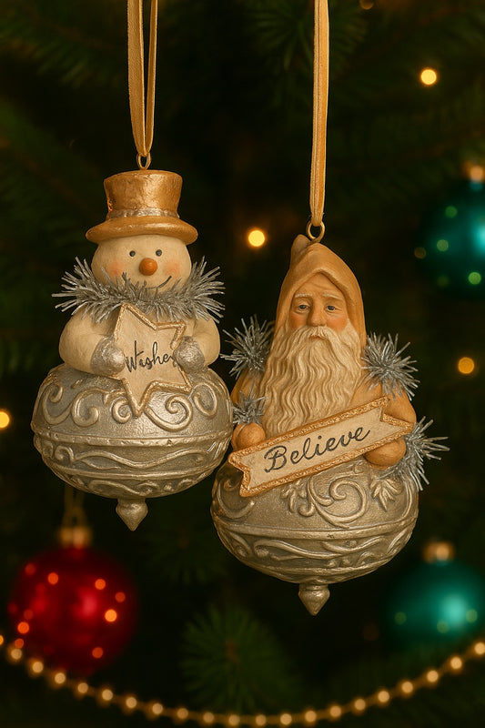 Melrose Vintage Style Snowman Wish / Santa Believe Christmas Ornament 4.5:   91615