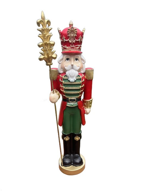 Red, Green and Gold 15.5" Nutcracker Soldier King with Staff Christmas Figurine  97273