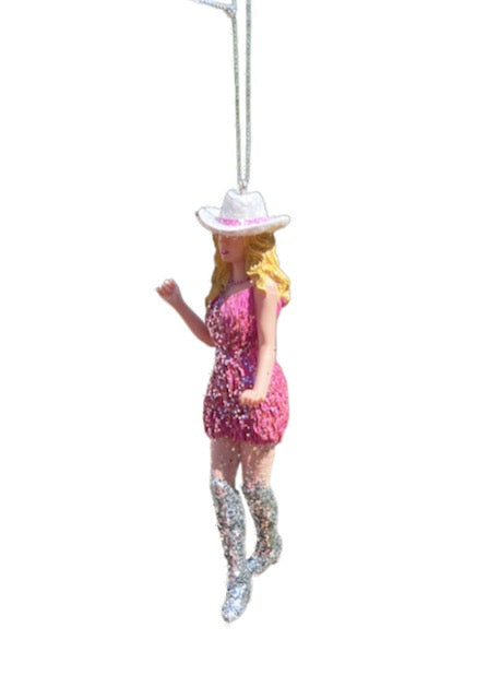 Kurt Adler 5" Cowgirl Christmas Ornament – Pink Sequin Dress T3718