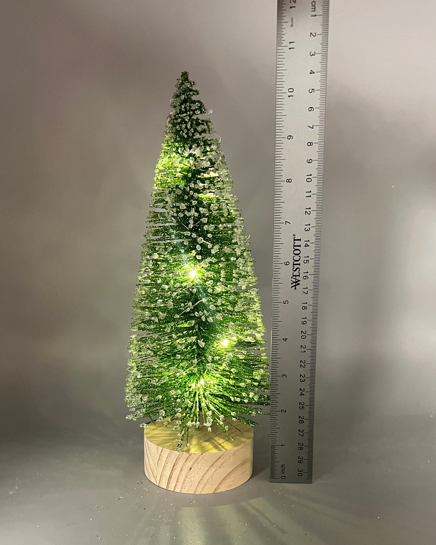 Light Up Bottle Brush Christmas Trees with Wood Base – Holiday Tabletop Décor
