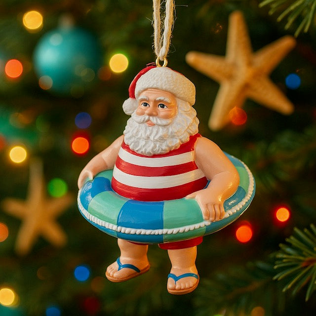 Kurt Adler Resin Beach  Santa With Tube