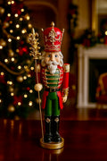 Red, Green and Gold 15.5" Nutcracker Soldier King with Staff Christmas Figurine  97273