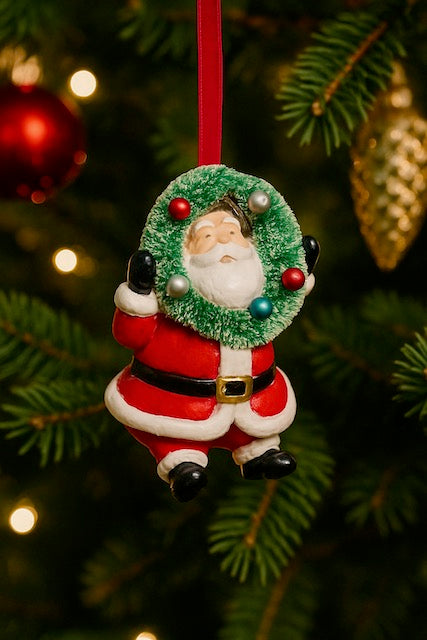 Santa Claus Holding A Wreath Ornament 7444