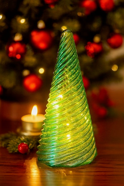 Glass Green LED Christmas Tree – Holiday Lighted Decoration, Sold Separately