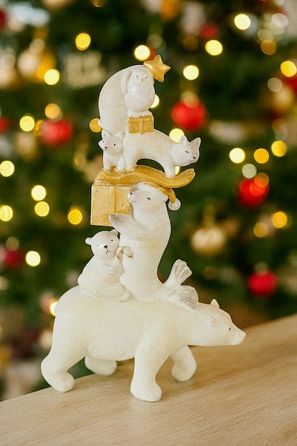 Polar Bear and Arctic Animals Stacked with Gifts Christmas 13" Figurine 94663