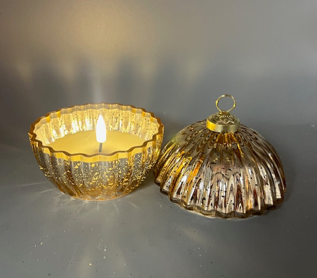 Gold Mercury Glass Ornament Candle with Lid – Holiday and Home Decor