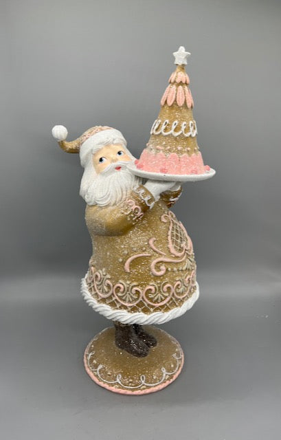 December Diamonds 16" Santa Claus Holding Gingerbread Christmas Tree Figurine
