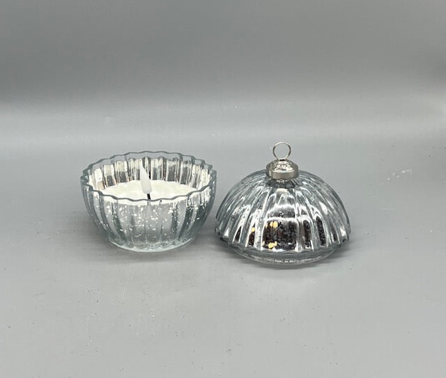 Silver Mercury Glass Ornament Candle with Lid – Holiday and Home Decor