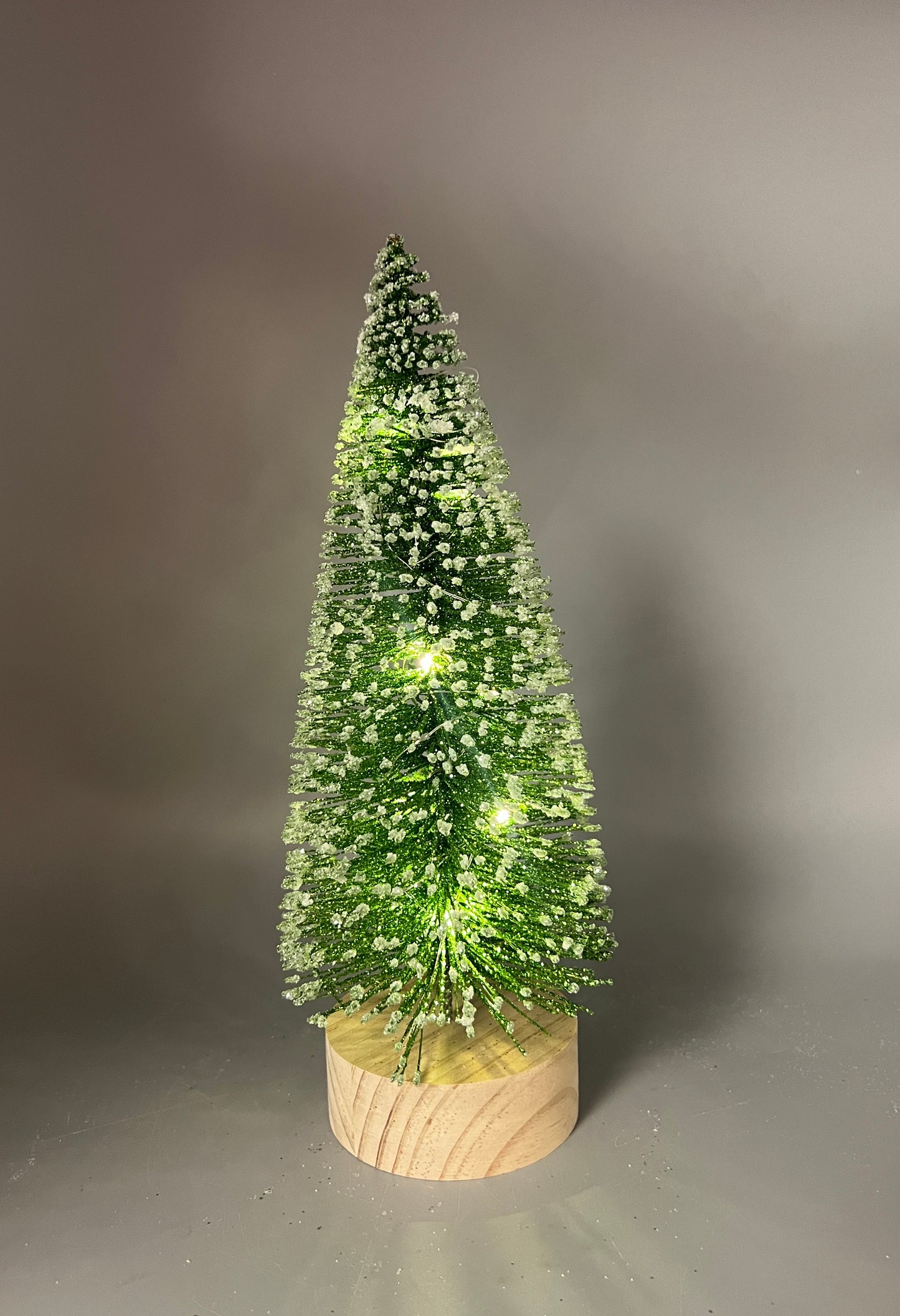 Light Up Bottle Brush Christmas Trees with Wood Base – Holiday Tabletop Décor