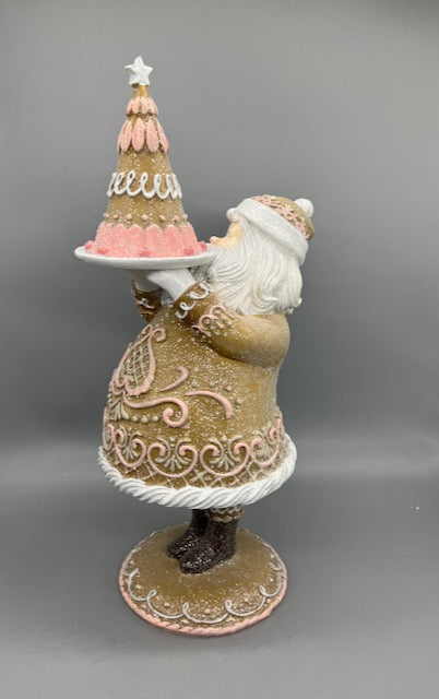 December Diamonds 16" Santa Claus Holding Gingerbread Christmas Tree Figurine