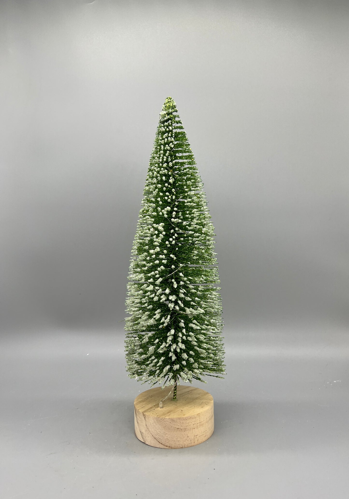 Light Up Bottle Brush Christmas Trees with Wood Base – Holiday Tabletop Décor