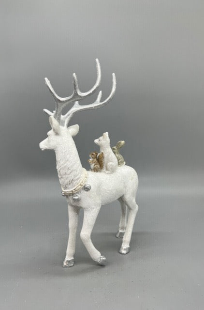 White Christmas Reindeer Figurine with Woodland Animals – Holiday Tabletop Decor (Sold Seperately)