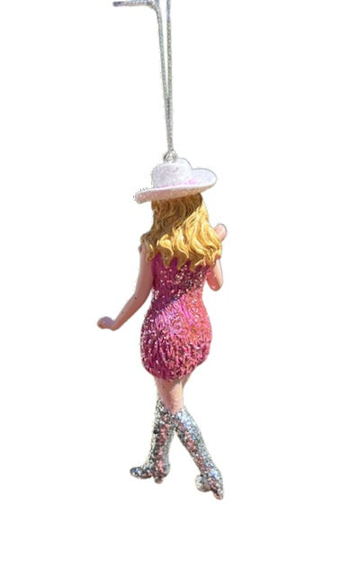 Kurt Adler 5" Cowgirl Christmas Ornament – Pink Sequin Dress T3718