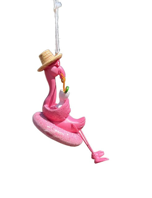Kurt Adler 5.5" Flamingo Christmas Ornament with Sun Hat and Tropical Drink T3850