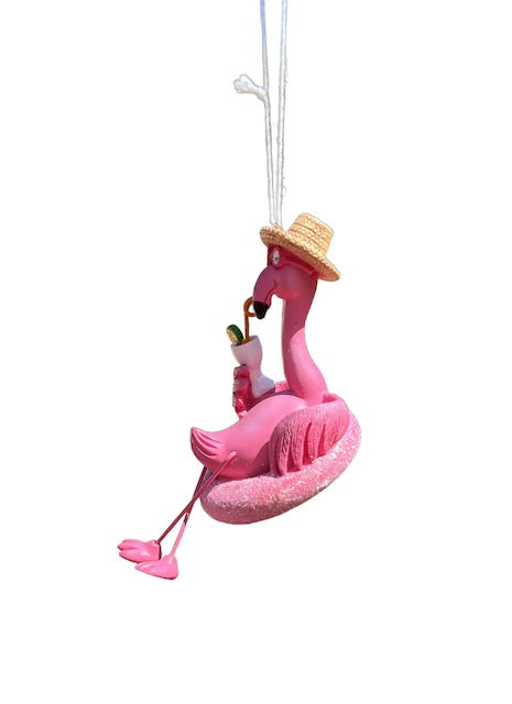 Kurt Adler 5.5" Flamingo Christmas Ornament with Sun Hat and Tropical Drink T3850