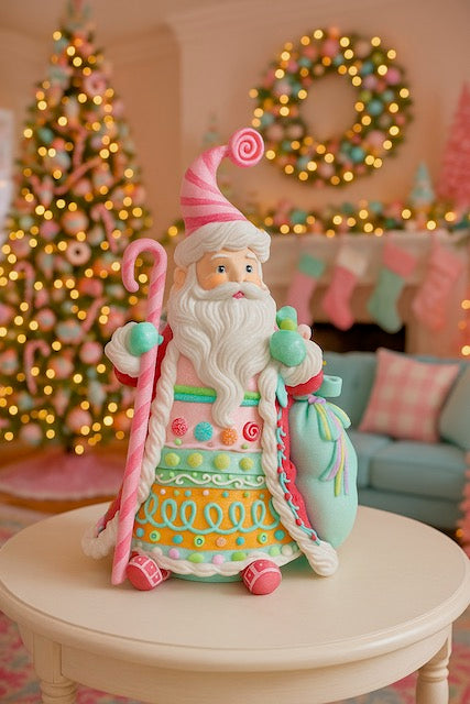 20.5" Holiday Candy Santa Figurine – Pastel Christmas Decoration By December Diamonds