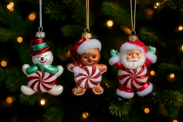 Kurt Adler Noble Gems 5" Peppermint Candy Ornaments – Santa, Gingerbread, Snowman (Sold Separately)