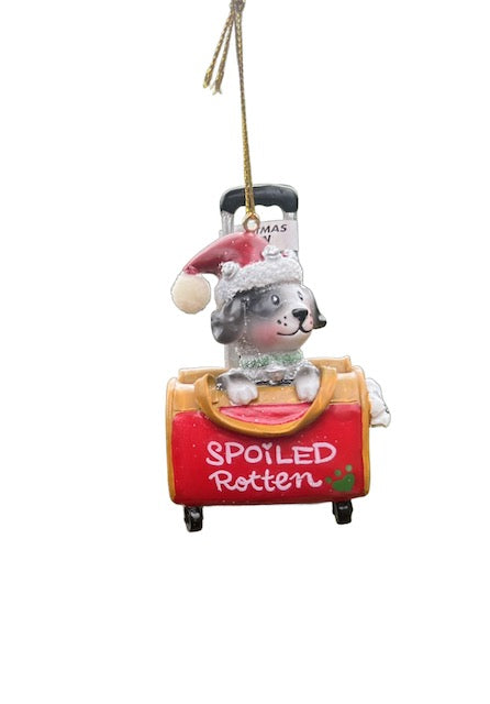 Kurt Adler 3.5" Dog Suitcase Ornaments – Spoiled Rotten & Ruff Life Christmas Travel Decor F4492