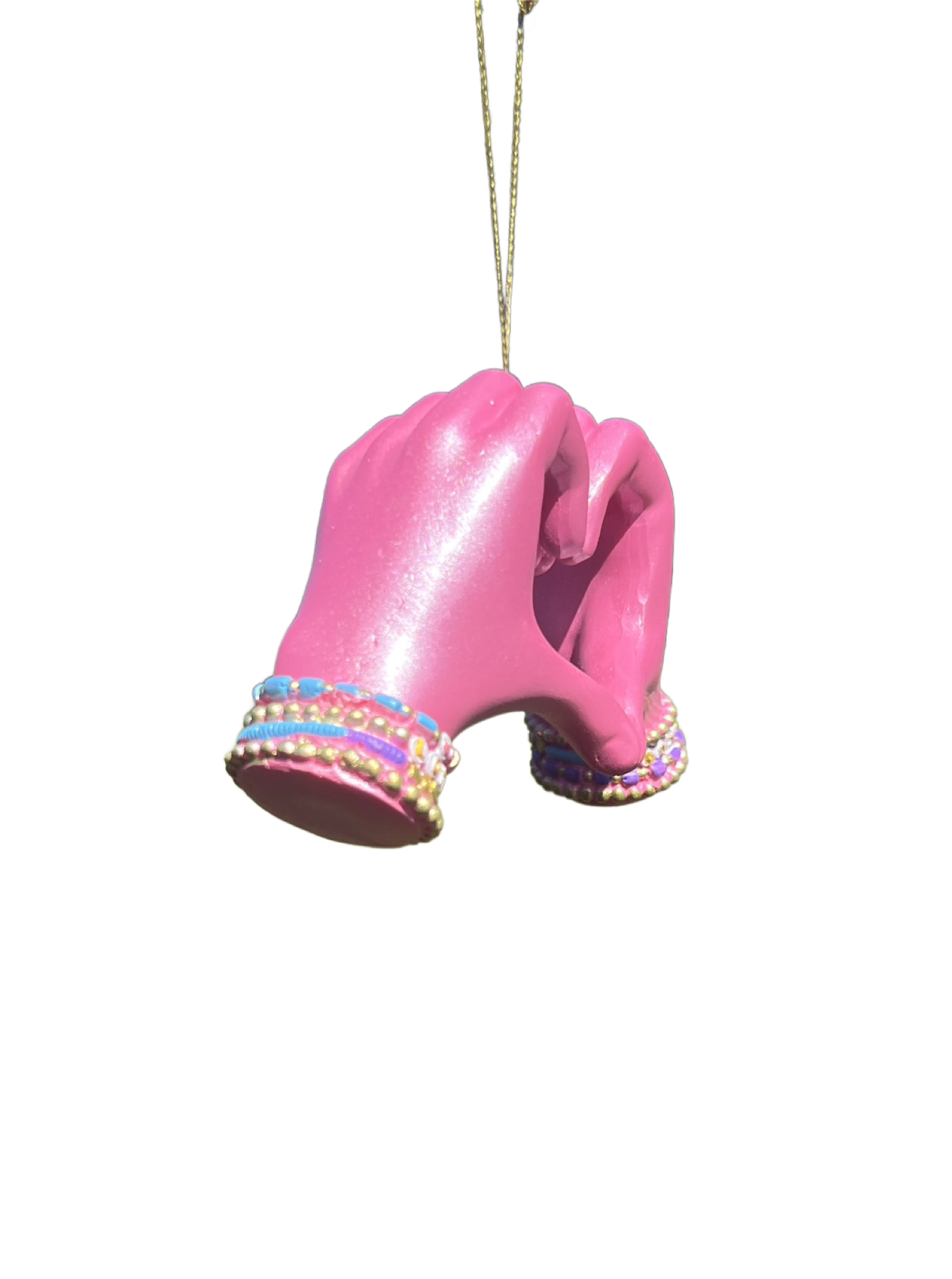 Kurt Adler 5" Pink Hand Heart Ornament – Love Gesture with Beaded Bracelets T3727