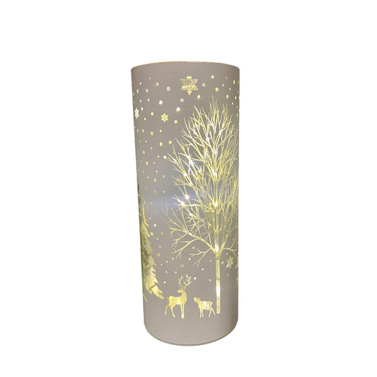 White Laser Engraved Winter Scene LED Decor 8"