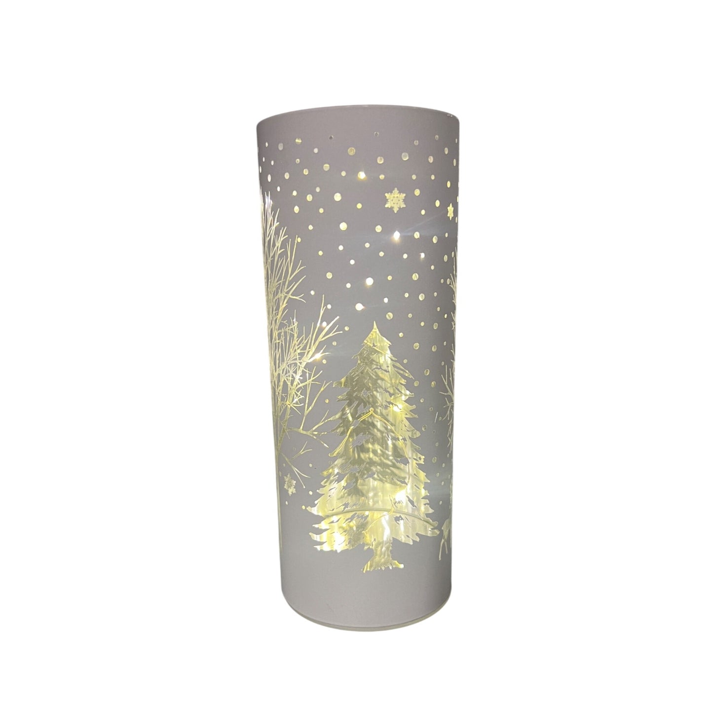 White Laser Engraved Winter Scene LED Decor 8"